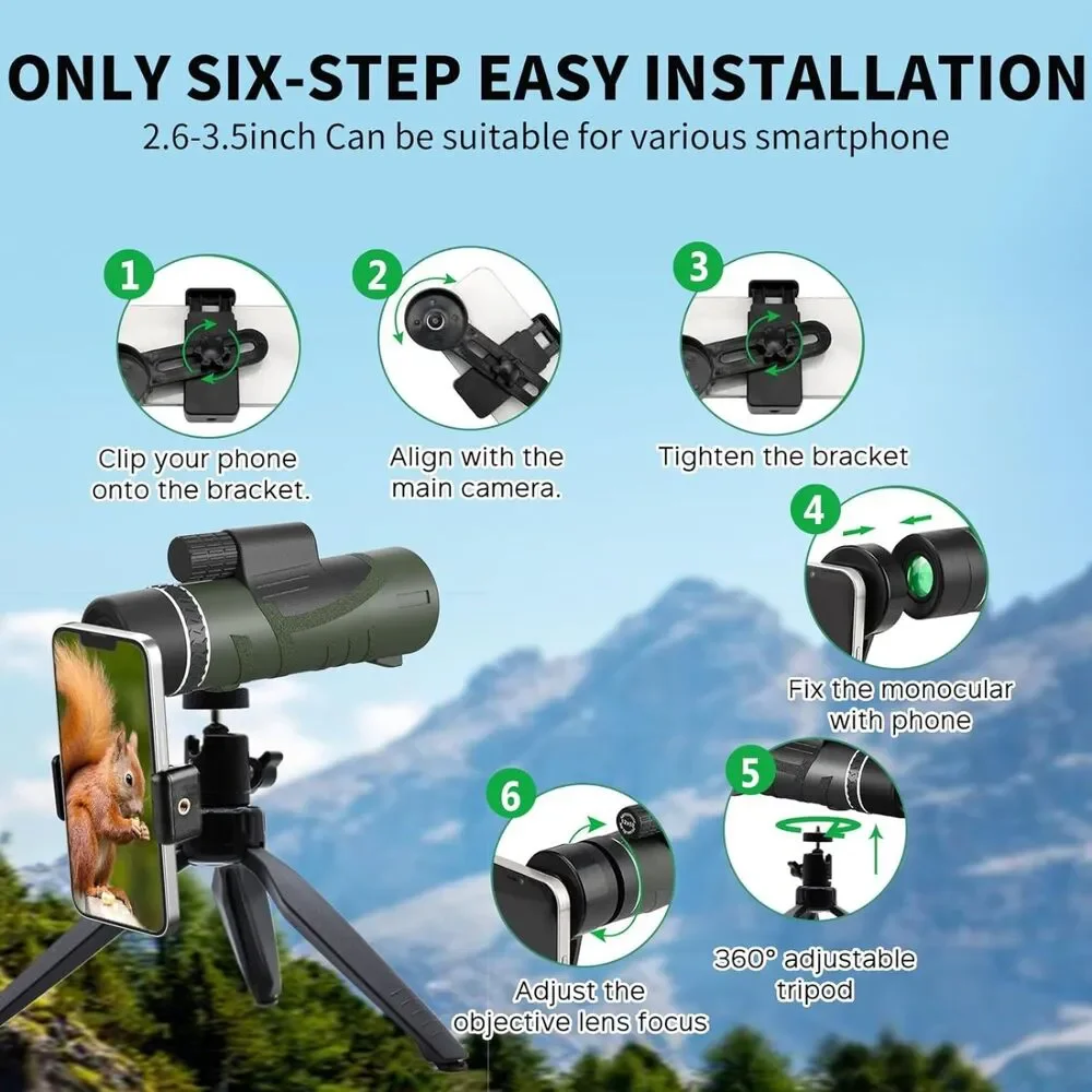 2024 New 80x100 HD High Powered Monocular Telescope with Smartphone Adapter
